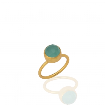 Ring made from brass, goldplated, aqua Chalcedony