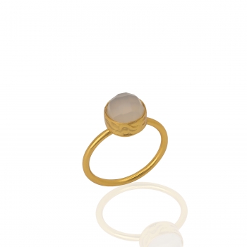 Ring made from brass, goldplated, white Chalcedony