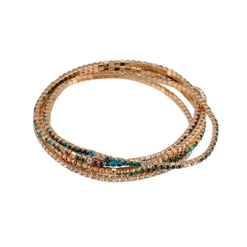 Bracelet set/5, crystal, gold-blue