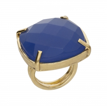 Ring aus Messing vergoldet, blauer Chalcedon