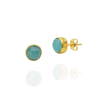 Earring made from brass, goldplated, blue chalcedony