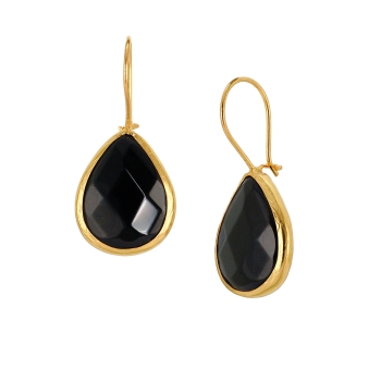 Earring made from brass, goldplated, Onyx