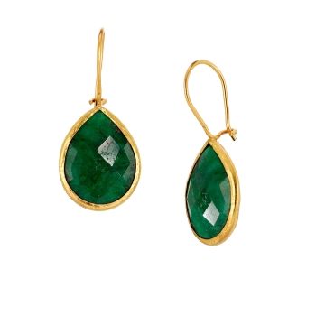 Earring made from brass, goldplated, green Jade