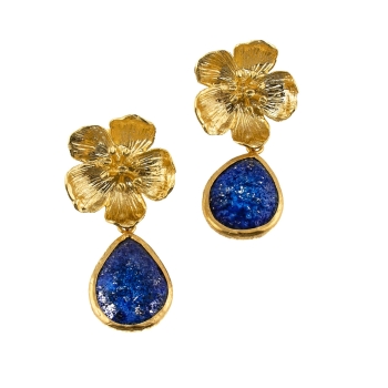 Earring made from brass, goldplated with Lapislazuli