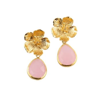 Earring made from brass, goldplated with Rosequartz