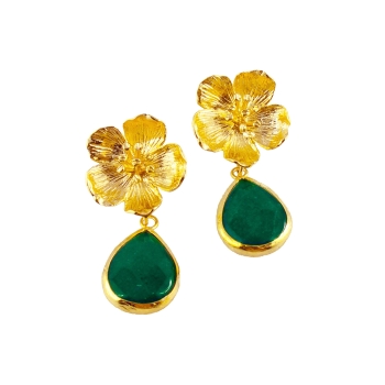 Earring made from brass, goldplated with green Jade