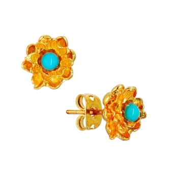 Earring made from brass, goldplated, Turquoise