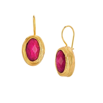 Earring made from brass, goldplated, Ruby