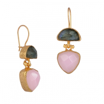 Earring made from brass, goldplated, Labradorite, Rosequartz