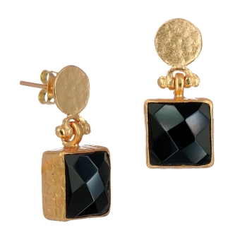 Fashionable earring made from brass, goldplated with onyx