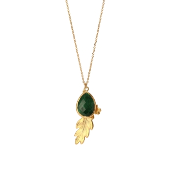 Necklace made from brass, goldplated, Emerald