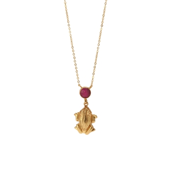 Necklace made from brass, goldplated, Ruby