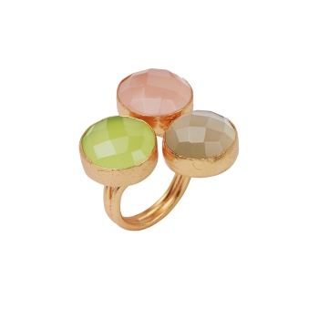 Ring made from brass, goldplated, Chalcedony