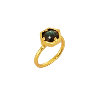 Ring made from brass, goldplated, Labradorite