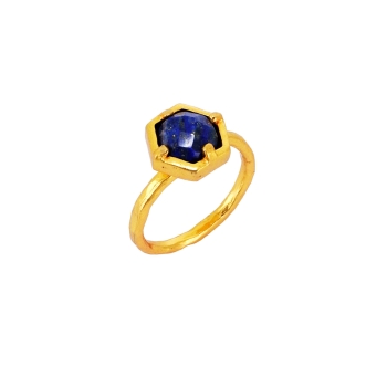 Ring made from brass, goldplated, Lapislazuli