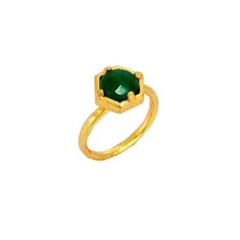 Ring made from brass, goldplated, green Jade