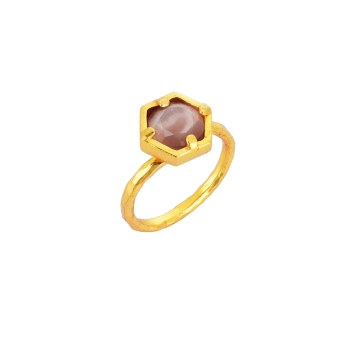 Ring made from brass, goldplated, dusty pink Cateye