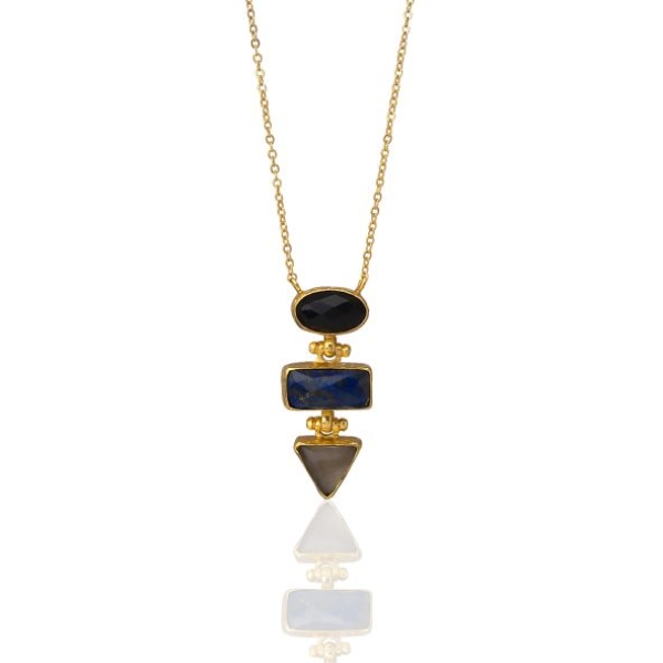 Necklace  made from brass, goldplated, Onyx, smoky Quartz, Lapislazuli