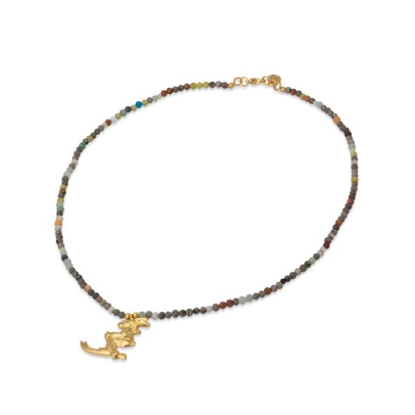 Necklace made from brass, goldplated, Chalcedony