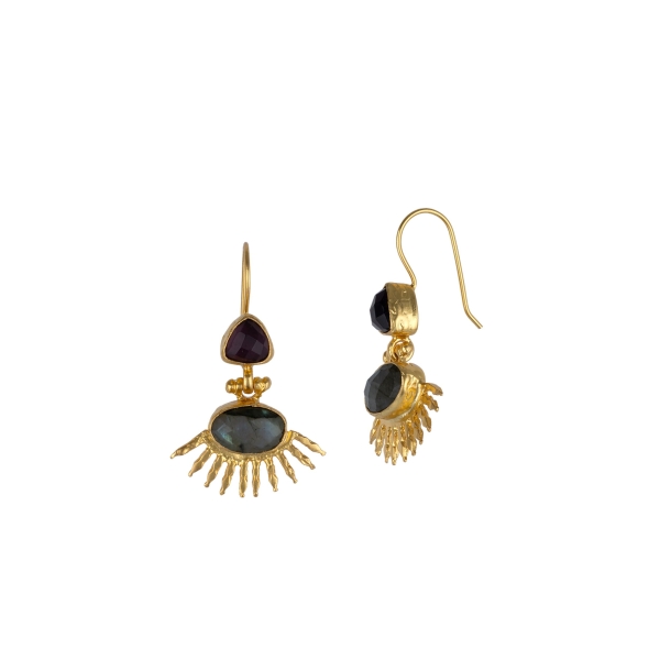 Earring made from brass, goldplated, Amethyst, Labradorite