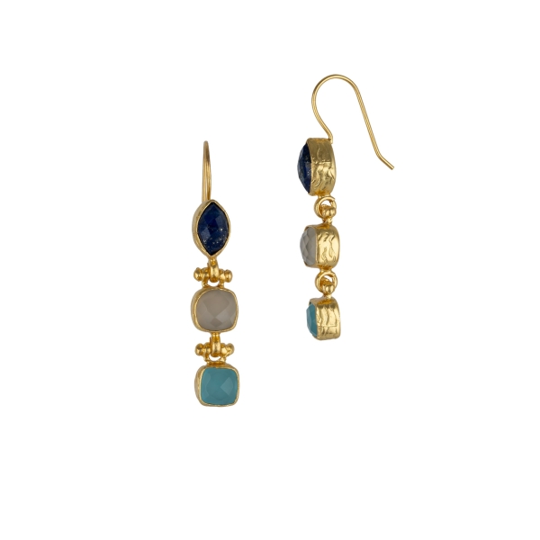 Earring made from brass, aqua Ch., Chalcedon, Lapislazuli