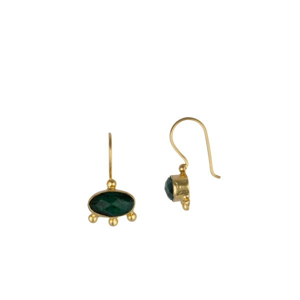 Earring made from brass, goldplated, Emerald