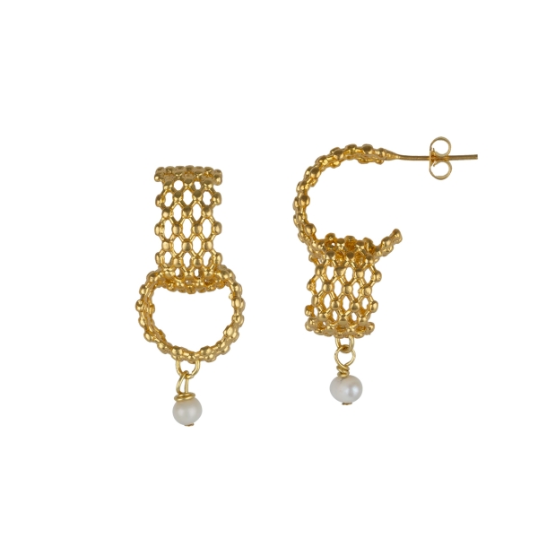 Earring made from brass, goldplated, mini baroque pearl