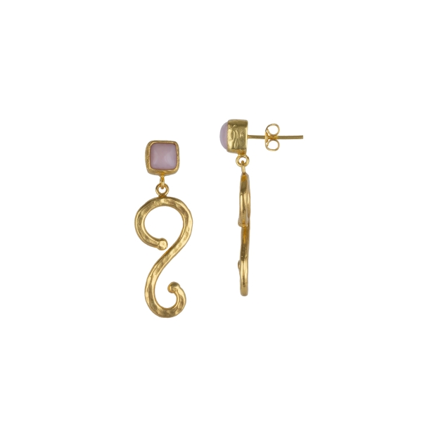 Earring made from brass, goldplated, Rose Apatite