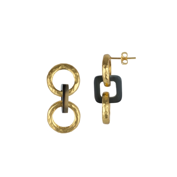 Earring made from brass, goldplated, horn