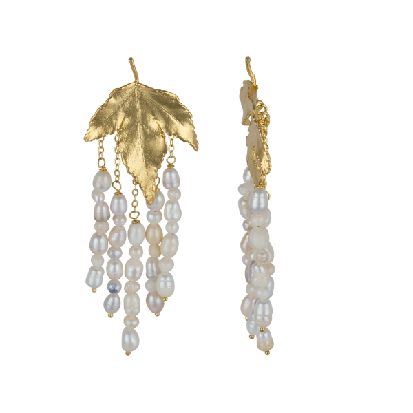 Earring made from brass, goldplated, mini baroque pearl