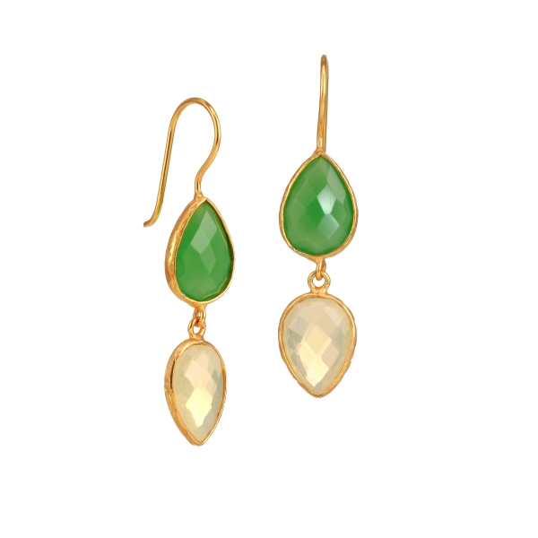 Earring made from brass, goldplated, aqua/yellowwhite stones