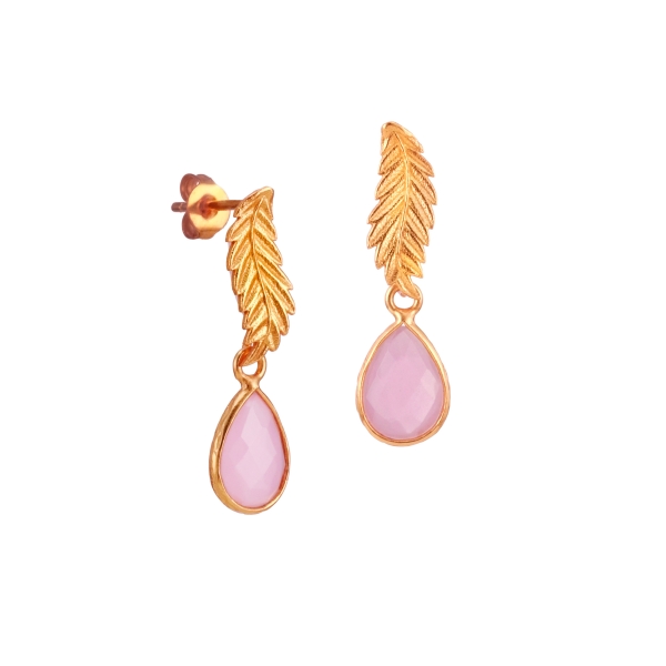 Earring made from brass, goldplated, rose stone