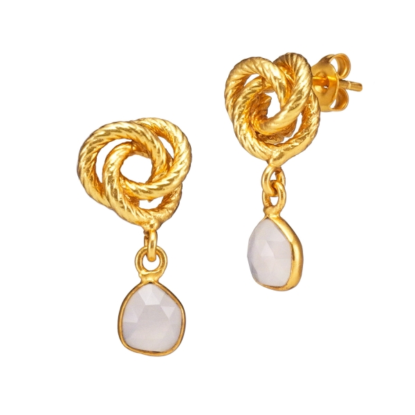 Earring made from brass, goldplated, white onyx