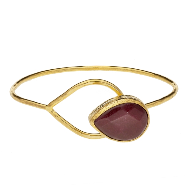 Bangle brass goldplated, red jade