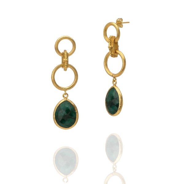 Earring made from brass, goldplated, Emerald