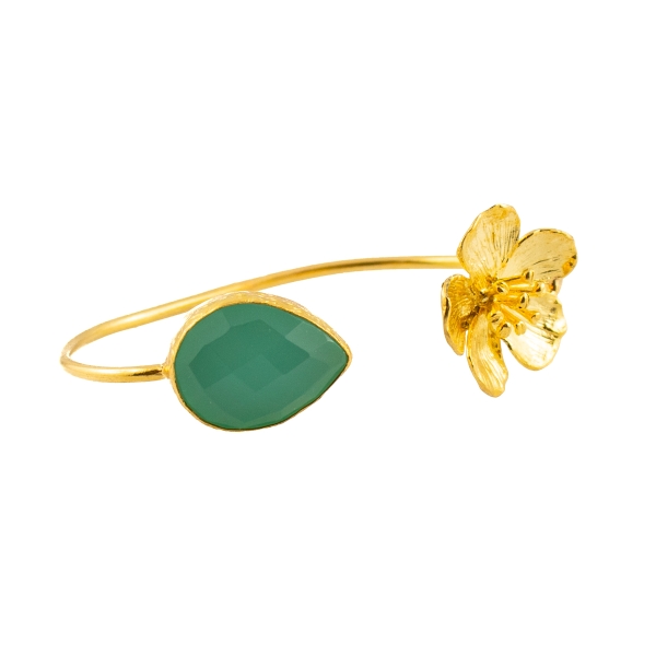 Bracelet made from brass, goldplated, aqua chalcedony