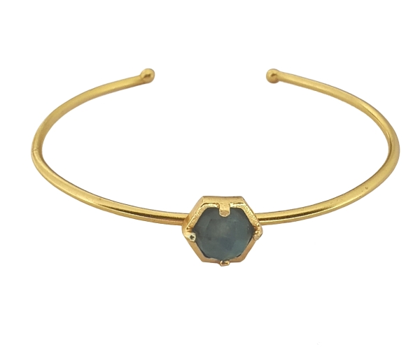 Bangle made from brass, goldplated, labradorite