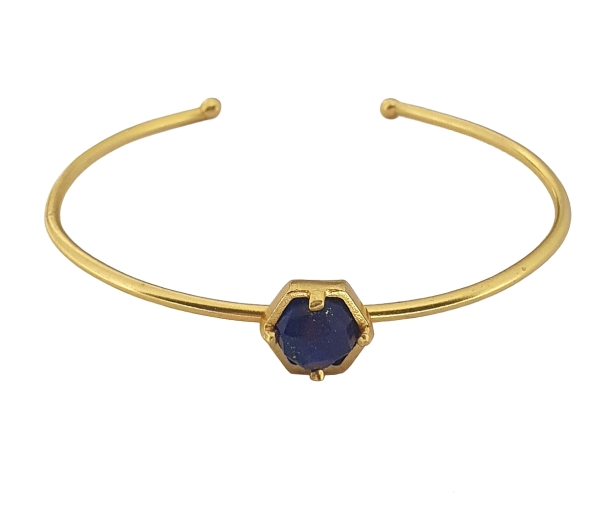 Bangle made from brass, goldplated, lapislazuli