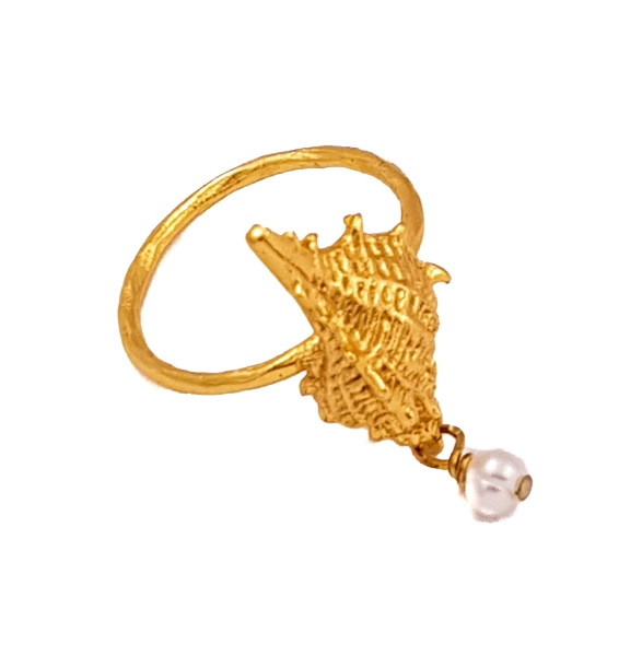 Ring made from brass, goldplated, pearl