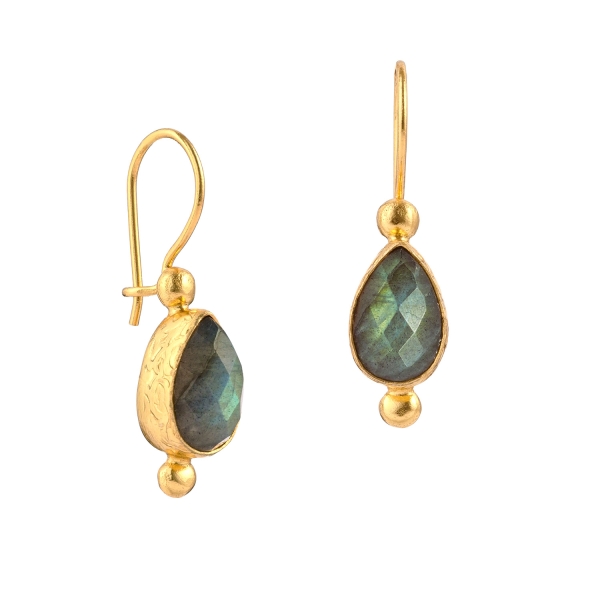 Earring made from brass, goldplated, Labradorite