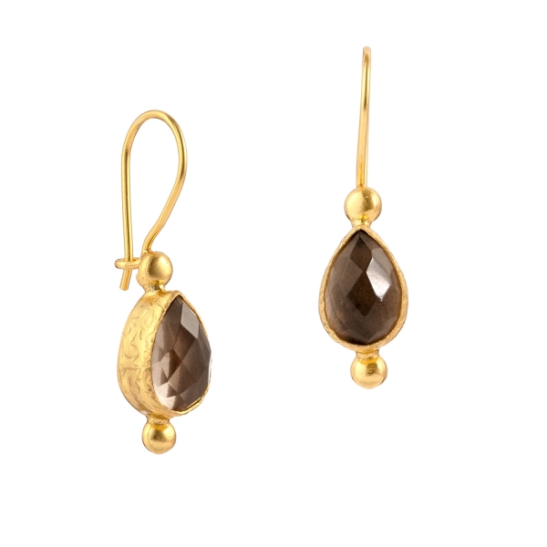 Earring made from brass, goldplated, smoky Quartz