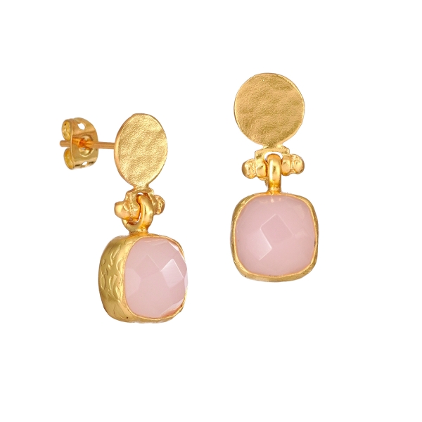 Earring made from brass, goldplated, Rosequartz