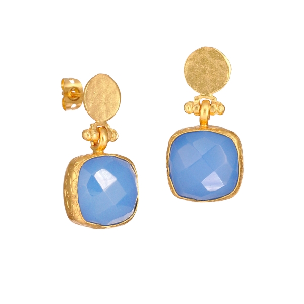 Earring made from brass, goldplated, blue Chalcedony