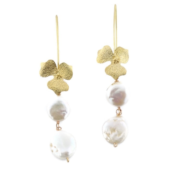 Earring made from brass, goldplated, baroque pearl