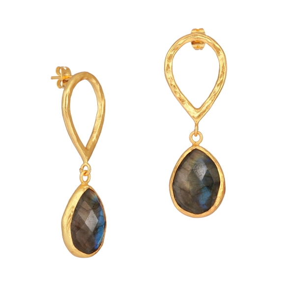 Earring made from brass, goldplated, Labradorite