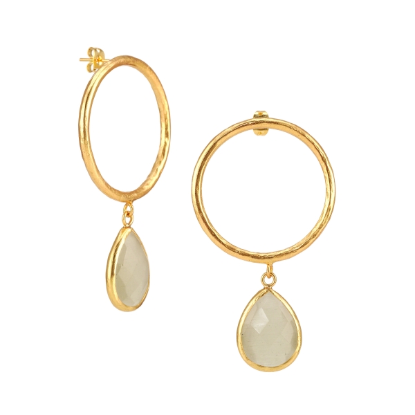 Fashionable earring made from brass, goldplated with white Cateye