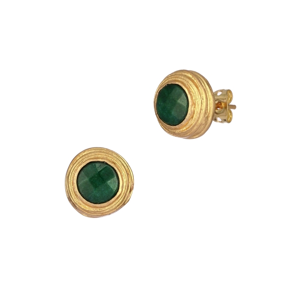 Earring made from brass, goldplated, green Jade