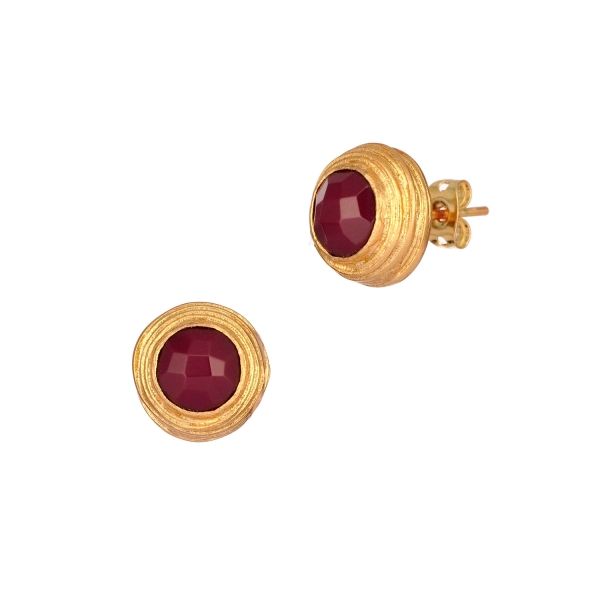 Earring made from brass, goldplated, red Jade