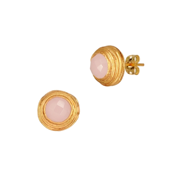 Earring made from brass, goldplated, Rosequartz