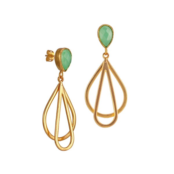 Fashionable earring, brass goldplated, with aqua Chalcedony